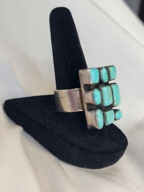 Vintage Sterling Silver Turquoise Ring Signed Mexico 925, Adjustable, SZ 7 1/4
